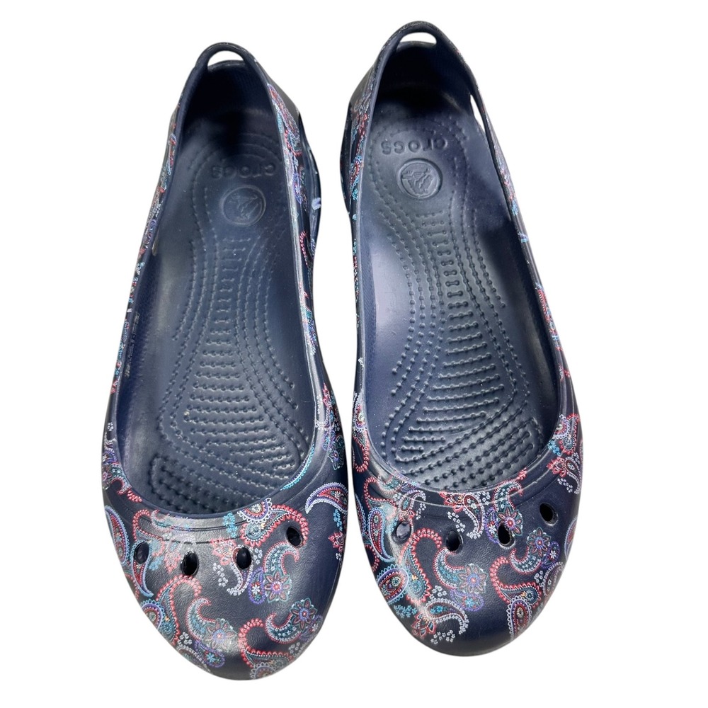 Crocs Kadee Floral Ballet Flats Womens 7 Navy Paisley Slip On Comfort Shoes